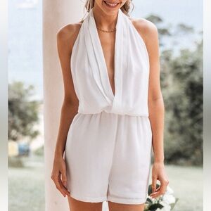 Draped White halter romper